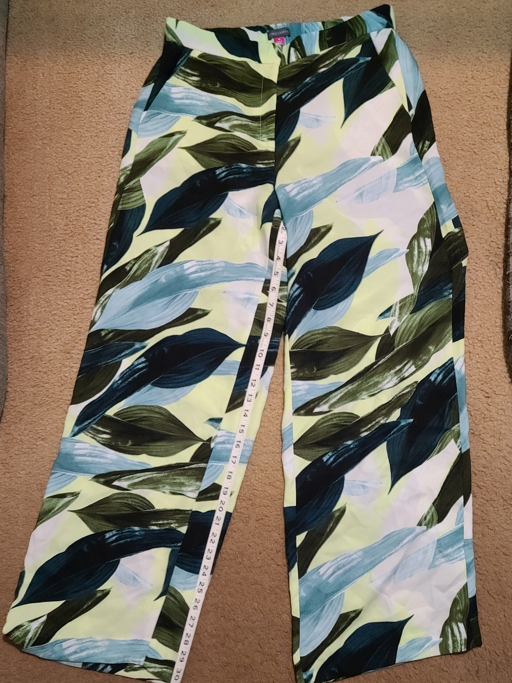 Vince Camuto Lime and Teal Tropical Print Wide-Leg Pants